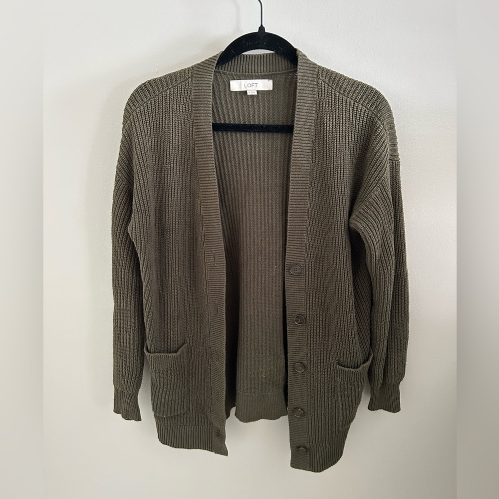 Dark Olive Loft Cardigan Sweater